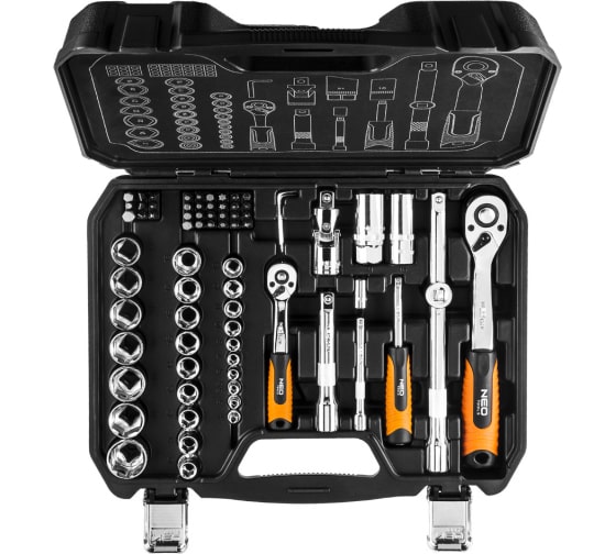 Сменные головки 73 шт. 1/2 1/4 CrV NEO Tools 08-673